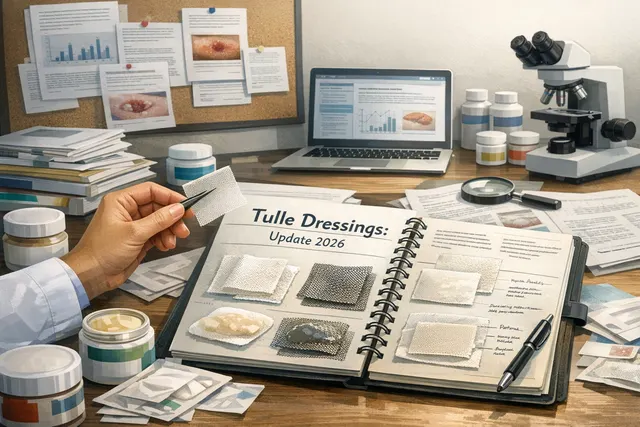 as an enterostomal therapist, create an update 2026, evidence based wound dressing product notebook of tulle dressings. Products include fro