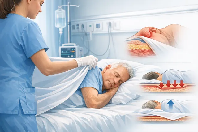 how lifting bed sheets slightly to adjust patient shoulder position in repositioning reduce risk of pressure injuries in patients in hospita