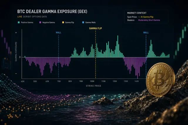 Editorial illustration for a Bitcoin options gamma-exposure chart