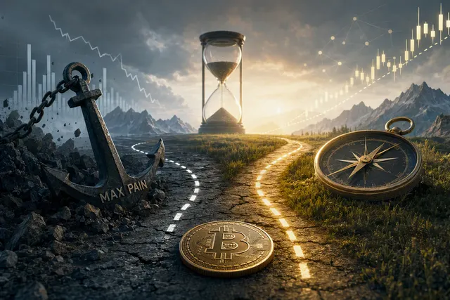 Conceptual illustration of Bitcoin options positioning around an expiry price