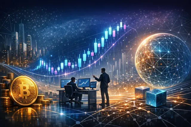 Abstract editorial illustration representing HYPE token pricing, on-chain trading markets and HIP-3 perpetuals