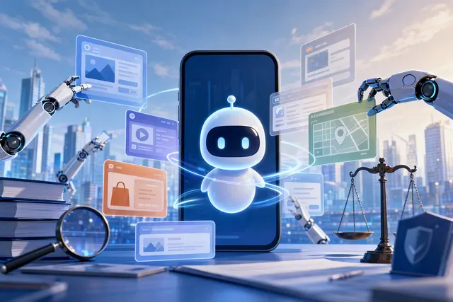 示意图:手机上的AI助手通过屏幕界面与应用交互,体现豆包SAEP对自动化操作的权限管理