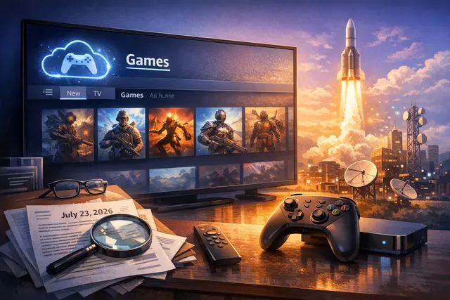 Amazon Luna cloud gaming integrated into Prime Video on a Fire TV, showing the new Games tab with game titles like Hogwarts Legacy and Fallout 4 alongside movies and TV shows