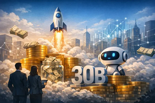 Abstract graphic representing the explosive 7x valuation growth of Moonshot AI behind the Kimi chatbot, from $4.3 billion to $30 billion.