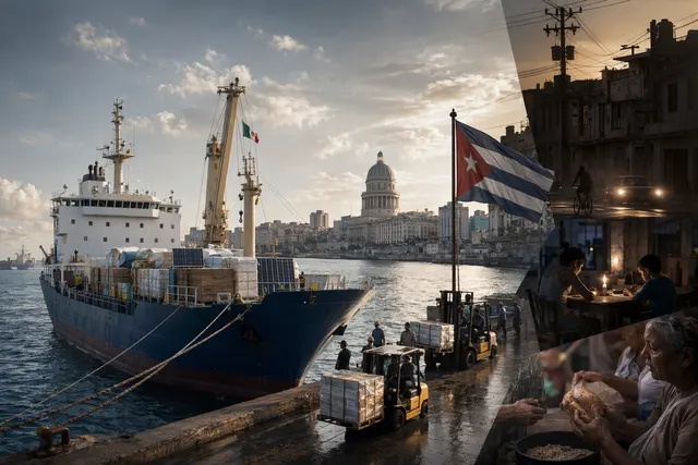 Humanitarian aid ship arriving in Havana during Cuba energy and food crisis