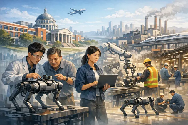 Humanoid robots in a university laboratory representing Unitree Robotics’ industrial-college partnerships in China