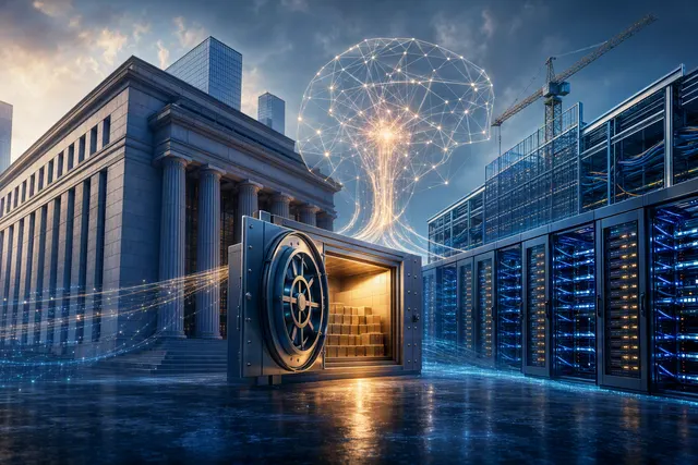Editorial illustration representing Anthropic’s reported pre-IPO credit facility and financing flexibility