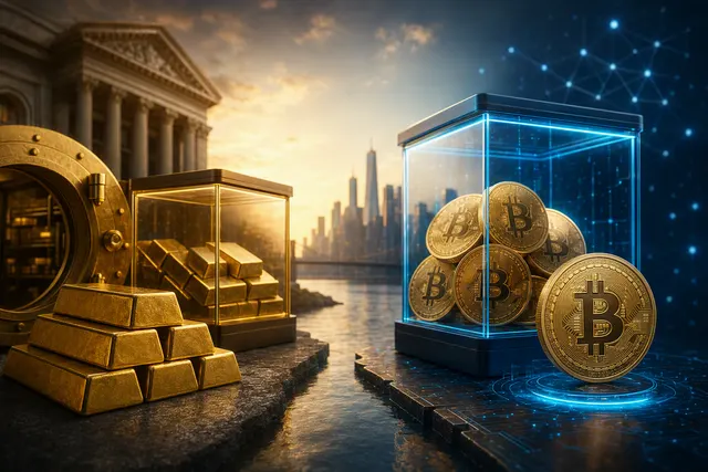 Illustration comparing Bitcoin and gold exchange-traded funds