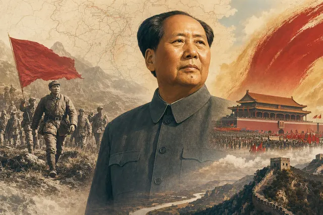AI-generated editorial illustration for an article about Mao Zedong and modern Chinese history