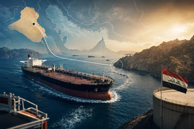 Minh họa tàu chở dầu VLCC đi qua eo Hormuz trong khủng hoảng vận tải dầu Iraq