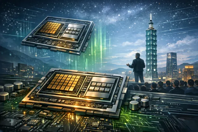 A stylized rocket breaking through a digital barrier over a financial chart grid, symbolizing Nvidia RTX Spark disrupting the PC chip market.