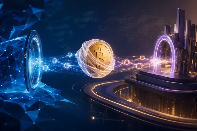 Illustration of wrapped Bitcoin liquidity connecting to the Tempo payments blockchain through Chainlink interoperability