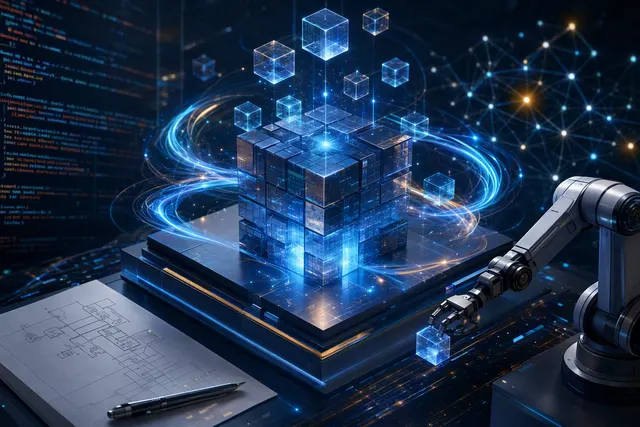 Editorial illustration representing an AI coding agent working through a software engineering benchmark