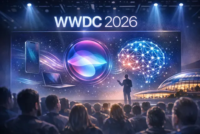 Conceptual image representing Apple's WWDC 2026 keynote with a Gemini-powered Siri overhaul and iOS 27 launch.