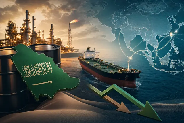 Illustration of an oil tanker carrying crude across the sea, representing the shipping costs behind Saudi Arabia’s regional oil pricing.