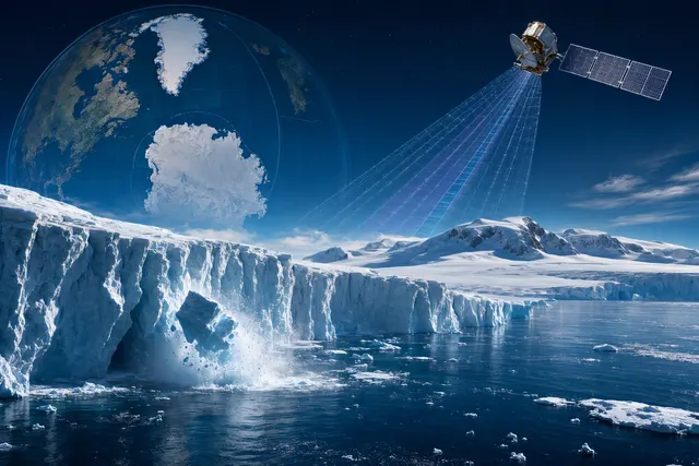 Illustration of polar ice sheets and glaciers flowing toward the ocean