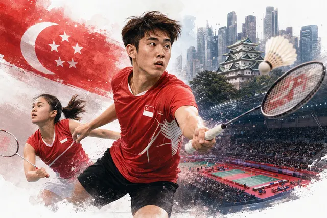AI-generated badminton illustration for Singapore’s 2026 Asian Games results