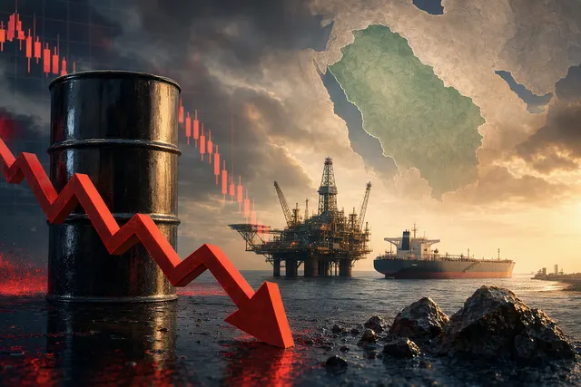 Editorial illustration of oil-market disruption following damage to Saudi Arabia’s East-West Pipeline