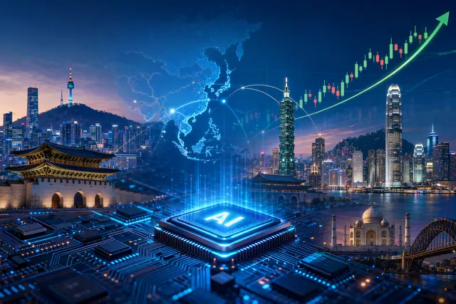 Illustration of Asian stock market rally driven by AI semiconductor companies