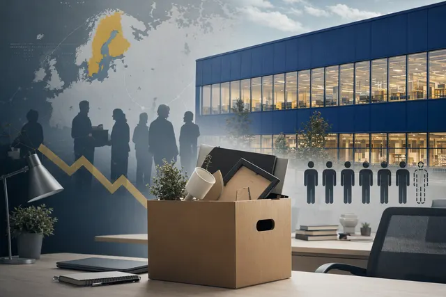 Illustration representing IKEA layoffs and restructuring in 2026