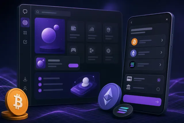 Concept illustration of MoonPay crypto purchases inside a ChatGPT conversation
