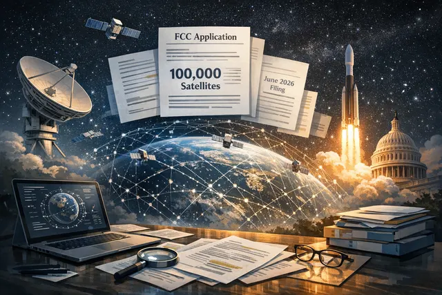 Conceptual illustration of satellites in low Earth orbit with solar panels, representing SpaceX's orbital data center proposal.