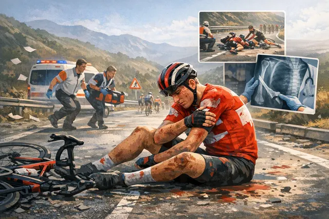 What happened when five time Tour de France champion Tadej Pogačar crashed during Stage 8 of the Vuelta a España—including the circumstances