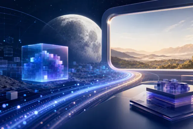 Abstract AI coding workspace illustration for Moonshot Kimi K2.8 Preview