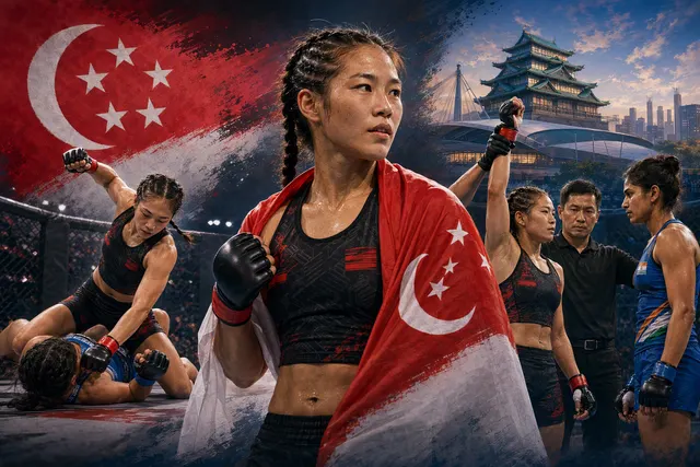 AI-generated illustration accompanying a story about Tiffany Teo’s Asian Games MMA run