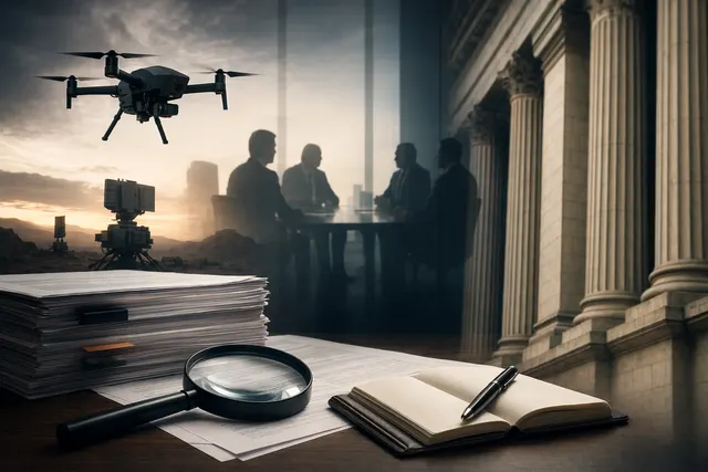 AI-generated editorial illustration of DroneShield under ASIC scrutiny