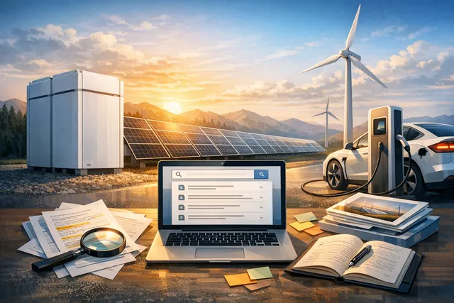 AI-generated illustration representing Tesla energy storage, a smart home, and renewable energy grid integration