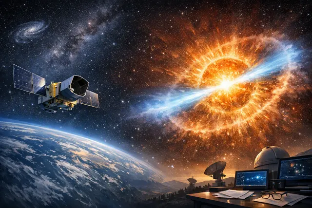Artistic visualization of a supernova shock breakout and a runaway supermassive black hole, representing two landmark astronomical discoveries from 2026