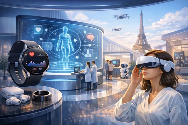 Samsung Connected Care display at VivaTech 2026 showing Galaxy Watch and smart home integration for AI health monitoring