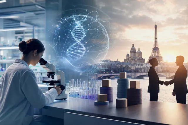 AI-generated editorial illustration for a story about Biolevate’s life-sciences AI funding