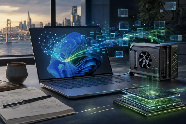 Conceptual illustration of AI agents running on a personal computer