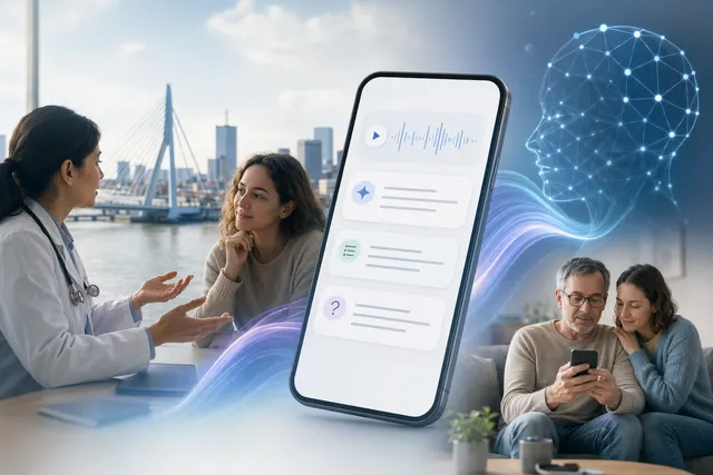 Illustration of an AI health app summarizing a doctor consultation for a patient