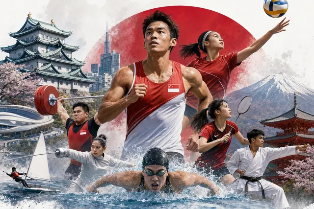 AI-generated editorial illustration for Singapore at the 2026 Asian Games