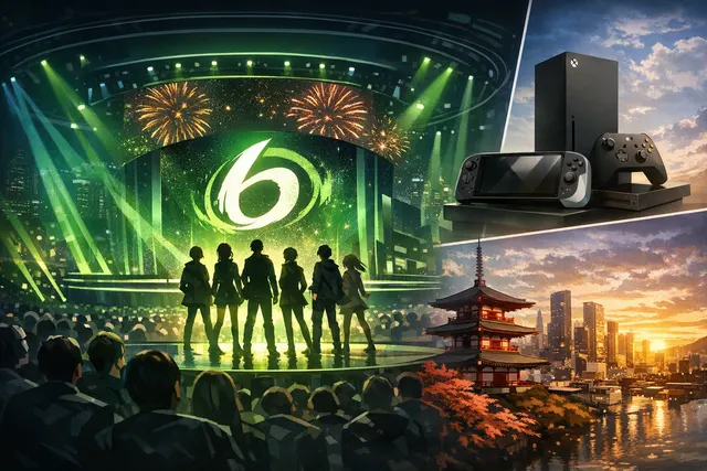 Persona 6 official reveal teaser with green color theme and confirmed platforms Xbox Series X/S, PS5, and PC.