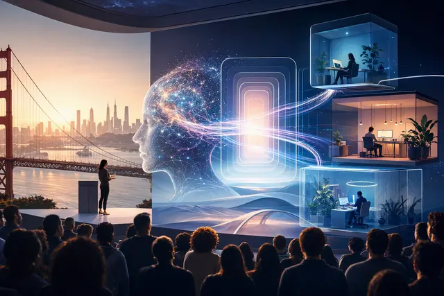 AI-generated editorial illustration representing OpenAI DevDay announcements, including AI models and autonomous agents