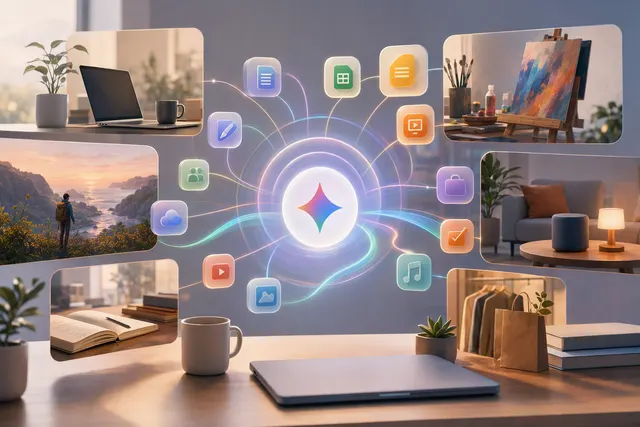 AI-generated editorial illustration for Gemini’s new Connected Apps