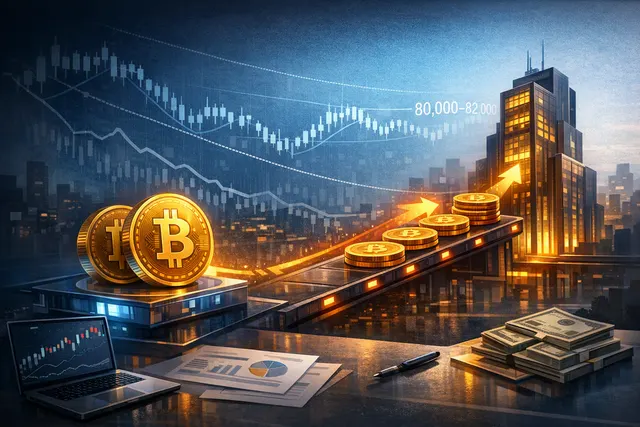 Editorial illustration of Bitcoin moving toward a crypto exchange amid market pressure