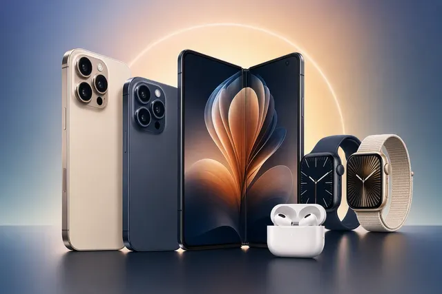 Editorial illustration of Apple’s reported iPhone Duo foldable and September hardware launch