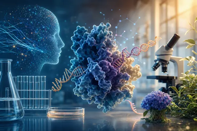 AI-generated editorial illustration accompanying an article about Claude’s search for a CRISPR-like DNA repeat array