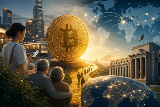 Editorial illustration representing Bitcoin, institutional adoption and market capital flows