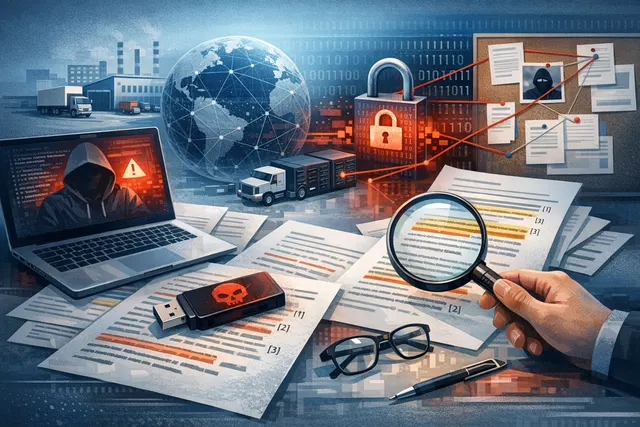 Digital illustration representing a supply chain cyberattack: a chain-link breaking between a server and a Salesforce logo