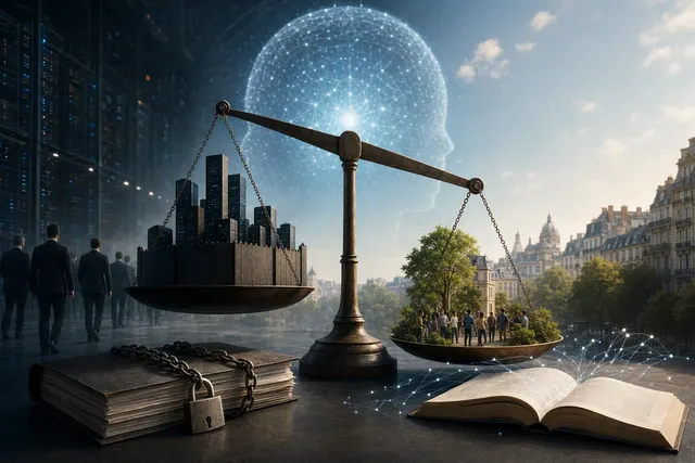 AI-generated editorial illustration accompanying an analysis of AI safety and market competition