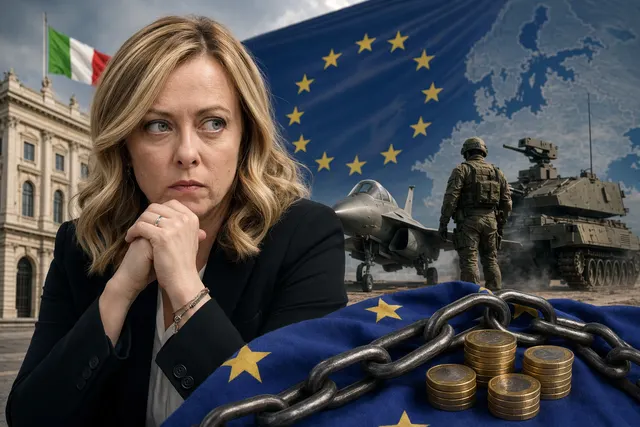Illustration representing Italy, EU defence funding, and the SAFE programme dispute