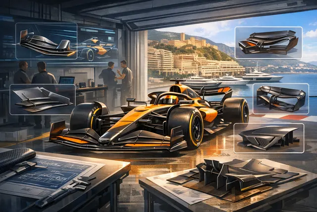 McLaren MCL40 with special metallic papaya and anthracite livery celebrating 1,000th Grand Prix at the Monaco circuit.