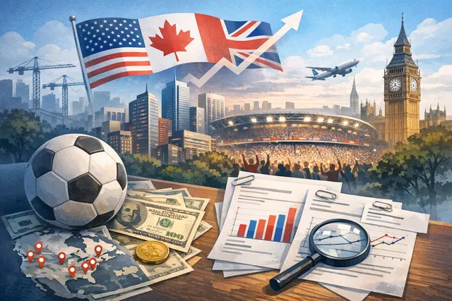 AI-generated visualization of the 2026 FIFA World Cup economic impact, showing North American and UK GDP projections