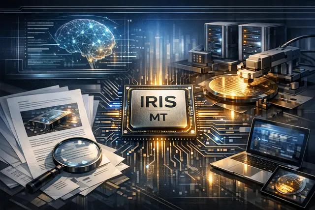 Meta Iris AI chip MTIA program concept visualization with data center and cloud infrastructure